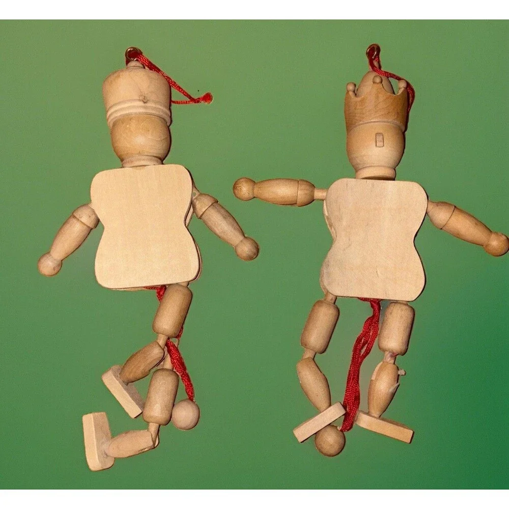 2-Vintage Zim’s, Inc. Wooden Pull String Ornament 1-Jumping King-1 Soldier Parts